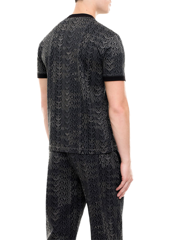 EA7 T-shirt Ea7 Logo Series in jersey di cotone con monogramma - Nero