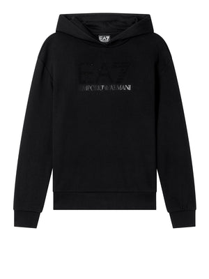 EA7 Felpa Con Cappuccio Elasticizzata Con Micro Borchie Della Serie Logo EA7 - Nero