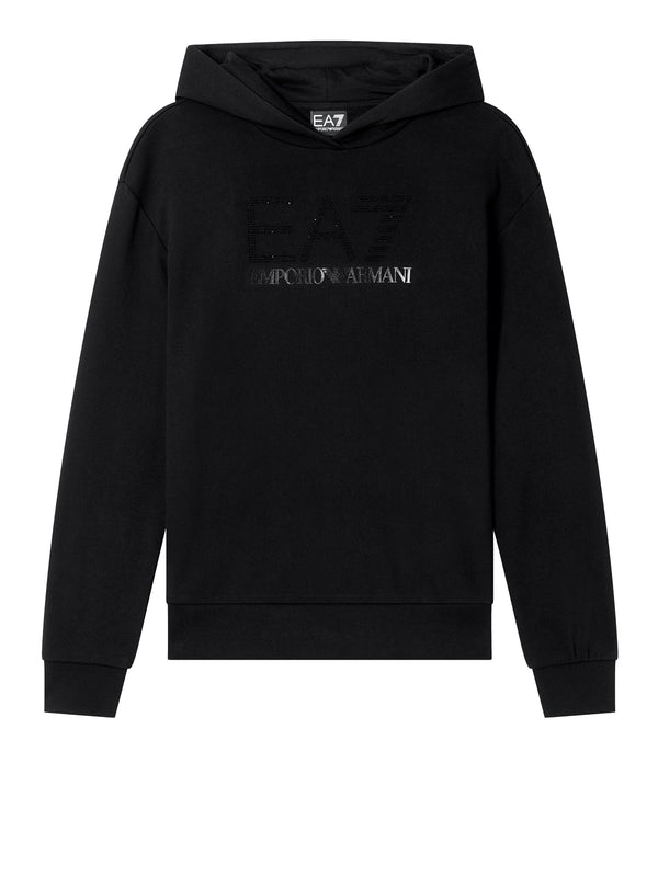 EA7 Felpa Con Cappuccio Elasticizzata Con Micro Borchie Della Serie Logo EA7 - Nero