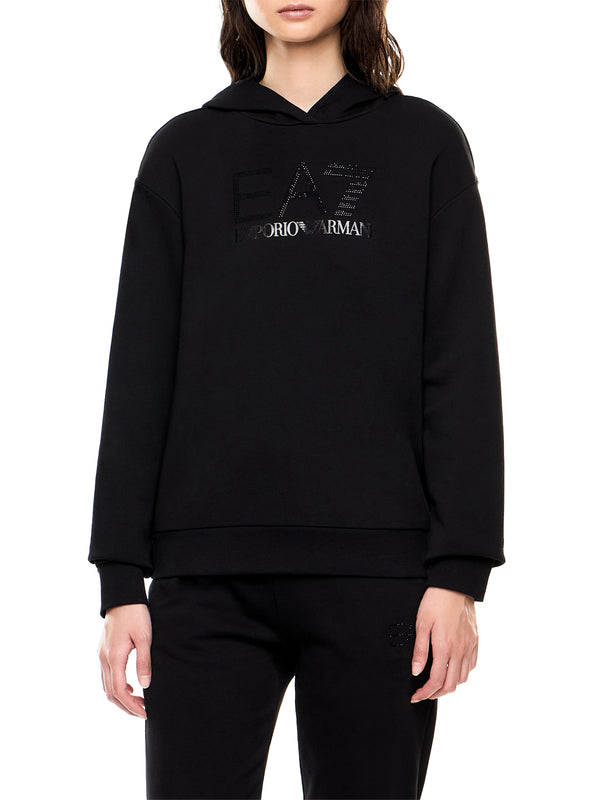 EA7 Felpa Con Cappuccio Elasticizzata Con Micro Borchie Della Serie Logo EA7 - Nero