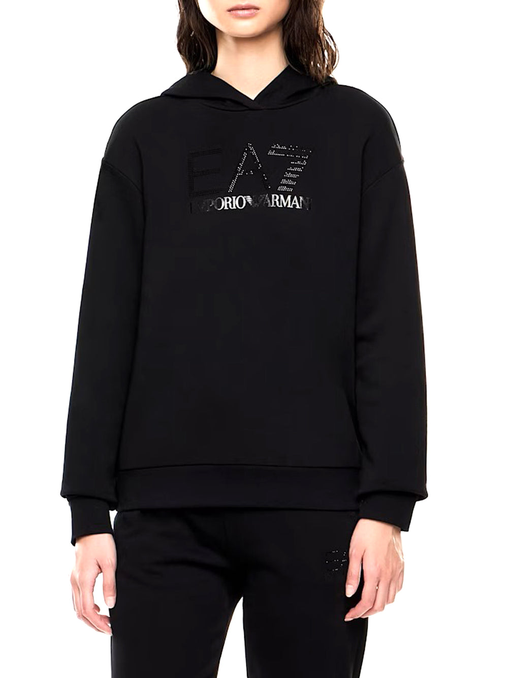 Ea7 Felpa Con Cappuccio Elasticizzata Con Micro Borchie Della Serie Logo EA7 - Nero