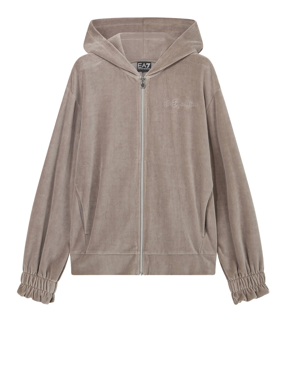 EA7 Felpa Ea7 Athletic Velour con cappuccio e zip a effetto velour Biege