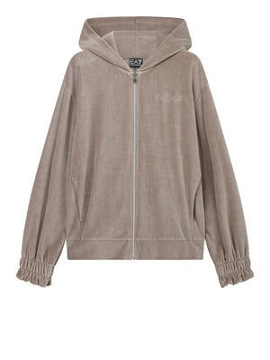 EA7 Felpa Ea7 Athletic Velour con cappuccio e zip a effetto velour Biege