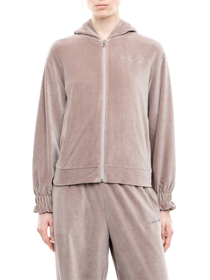 EA7 Felpa Ea7 Athletic Velour con cappuccio e zip a effetto velour Biege