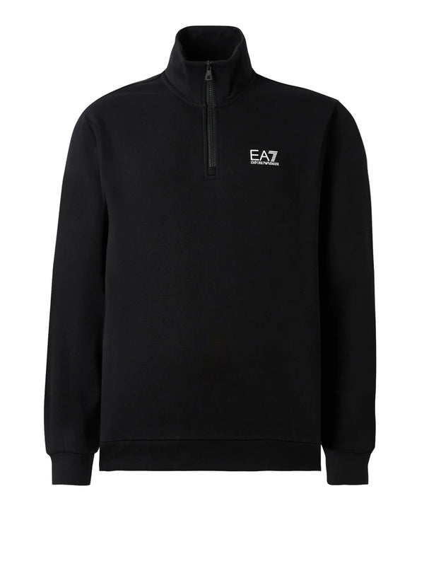 EA7 Felpa cotone con collo montante e zip a 3/4 Core Identity - Nero