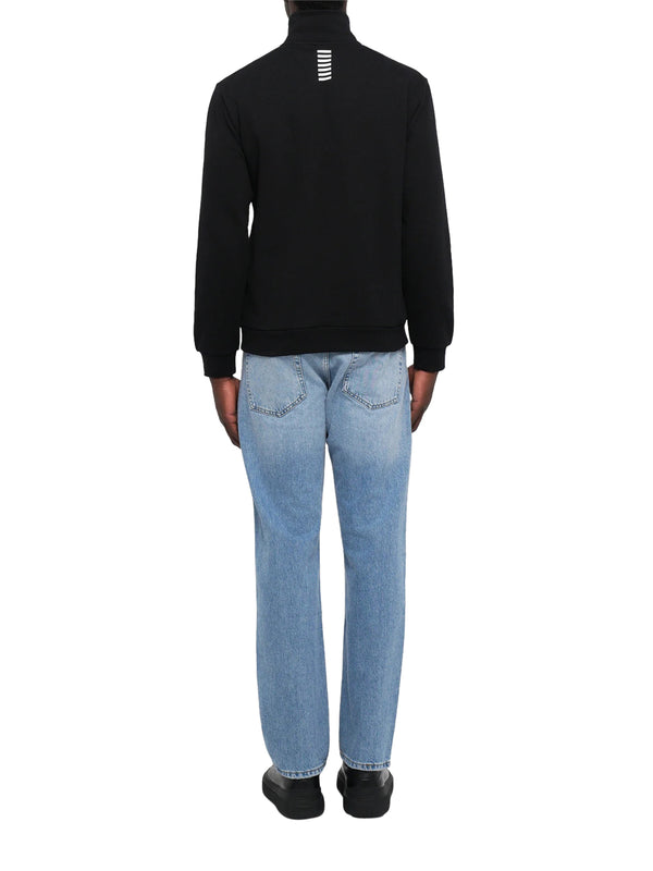 EA7 Felpa cotone con collo montante e zip a 3/4 Core Identity - Nero