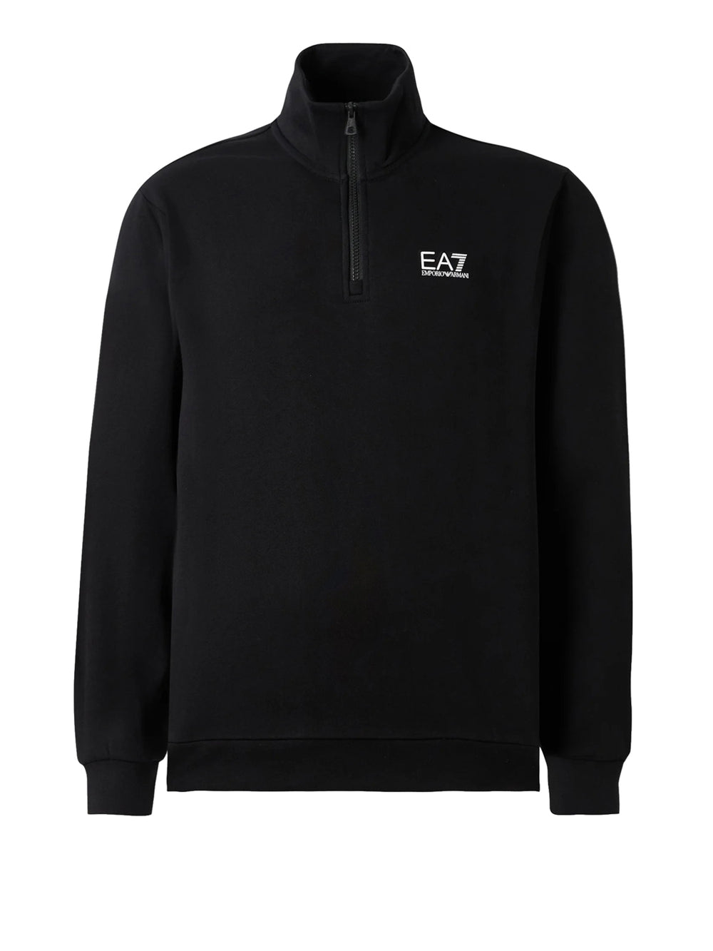 Ea7 Felpa cotone con collo montante e zip a 3/4 Core Identity - Nero