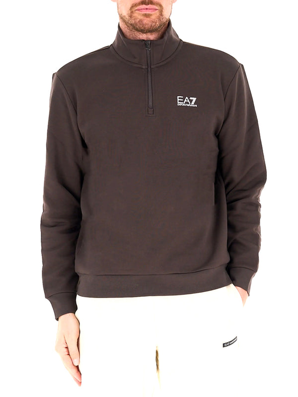 EA7 Felpa Cotone con Collo Montante e Zip a 3/4 Core Identity EA7 - Mulch