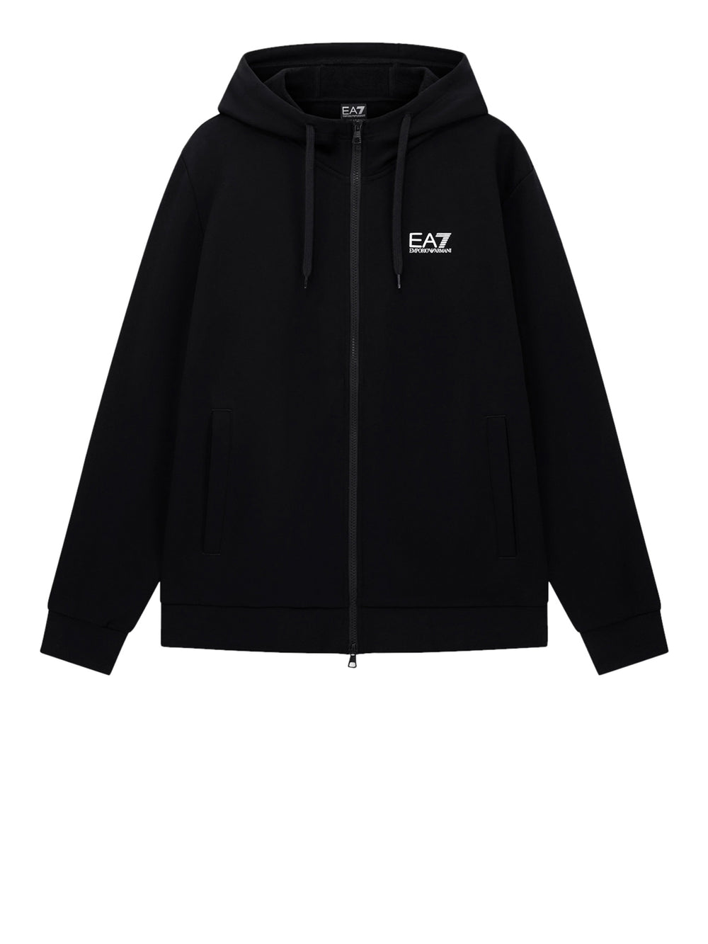 EA7 Felpa con Cotone Zip Intera e Cappuccio Core Identity EA7 - Nero