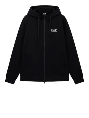 EA7 Felpa con Cotone Zip Intera e Cappuccio Core Identity EA7 - Nero