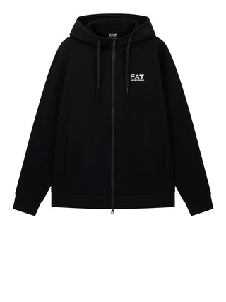 EA7 Felpa con Cotone Zip Intera e Cappuccio Core Identity EA7 - Nero