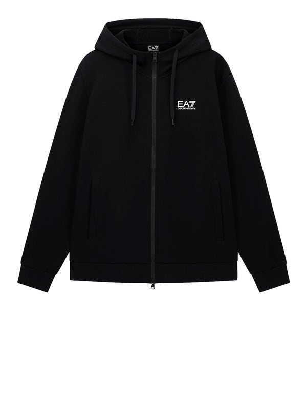 EA7 Felpa con Cotone Zip Intera e Cappuccio Core Identity EA7 - Nero