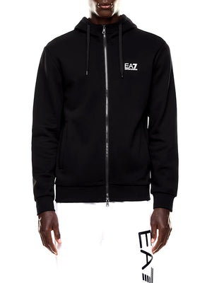 EA7 Felpa con Cotone Zip Intera e Cappuccio Core Identity EA7 - Nero