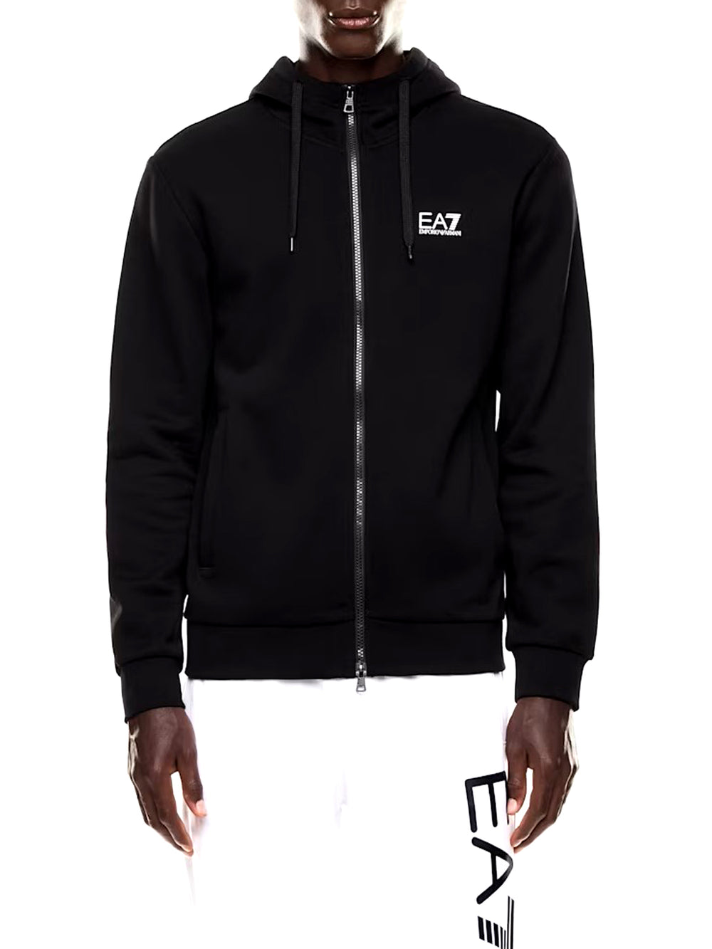 Ea7 Felpa con Cotone Zip Intera e Cappuccio Core Identity EA7 - Nero
