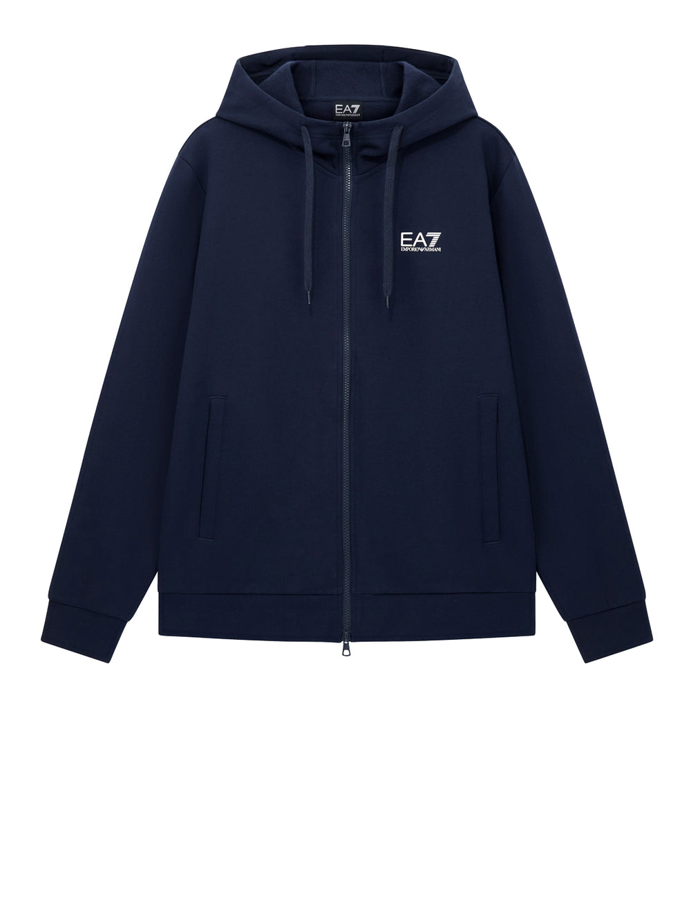 EA7 Felpa Ea7 con cotone zip intera e cappuccio Core Identity - Blu
