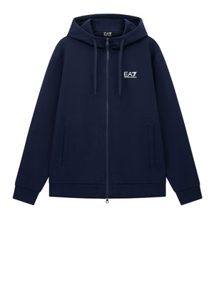 EA7 Felpa Ea7 con cotone zip intera e cappuccio Core Identity - Blu