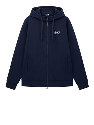 EA7 Felpa Ea7 con cotone zip intera e cappuccio Core Identity - Blu