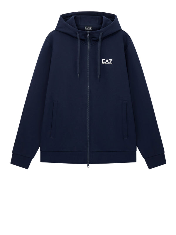 EA7 Felpa Ea7 con cotone zip intera e cappuccio Core Identity - Blu