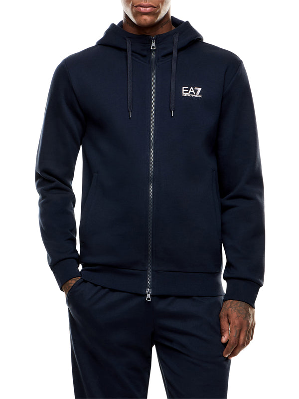 EA7 Felpa Ea7 con cotone zip intera e cappuccio Core Identity - Blu