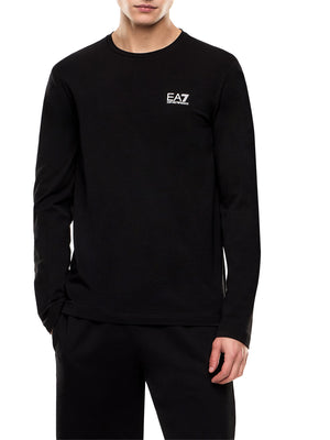 EA7 T-shirt Ea7 Core Identity girocollo a maniche lunghe in cotone - Nero