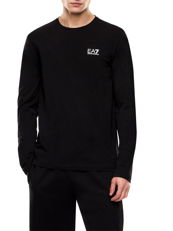 EA7 T-shirt Ea7 Core Identity girocollo a maniche lunghe in cotone - Nero