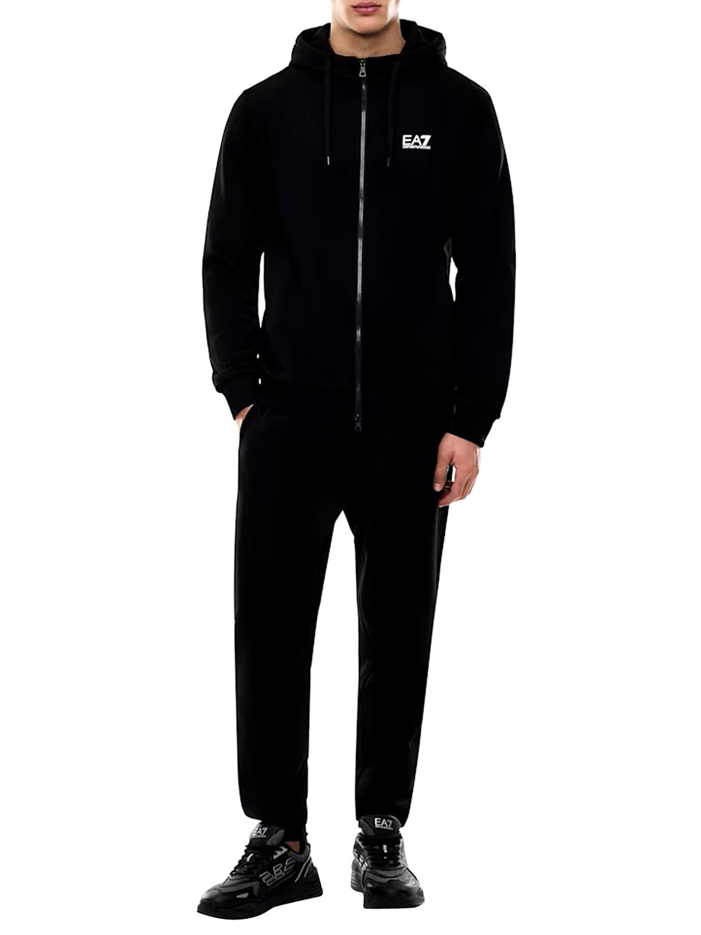 Ea7 Tuta Con Cotone Con Cappuccio e Zip Core Identity EA7 - Nero
