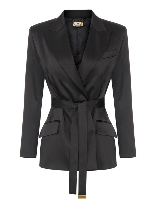 ELISABETTA FRANCHI 1USCITA Giacca Elisabetta Franchi In Raso Stretch Con Cintura Nero