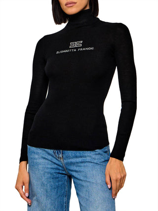 ELISABETTA FRANCHI 1USCITA Dolcevita In Maglia A Costine Nero Burro