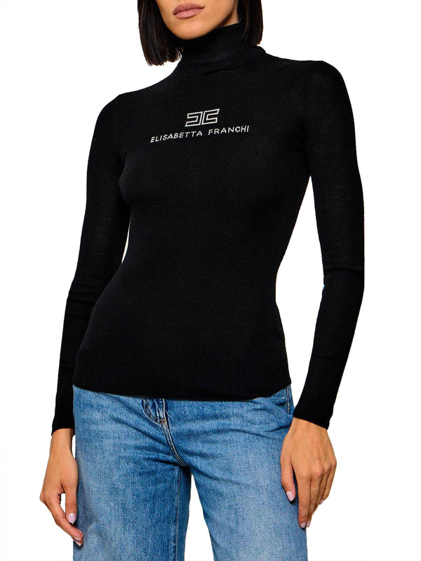 ELISABETTA FRANCHI 1USCITA Dolcevita In Maglia A Costine Nero Burro