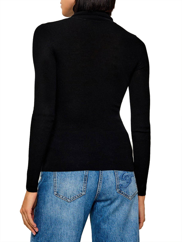 ELISABETTA FRANCHI 1USCITA Dolcevita In Maglia A Costine Nero Burro