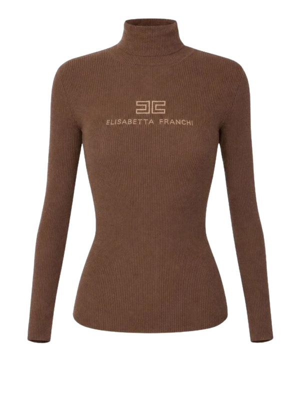 ELISABETTA FRANCHI 1USCITA Dolcevita In Maglia A Costine Sigaro Nude