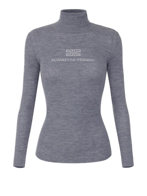ELISABETTA FRANCHI 1USCITA Dolcevita In Maglia A Costine Sigaro Grigio
