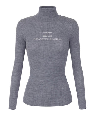 ELISABETTA FRANCHI 1USCITA Dolcevita In Maglia A Costine Sigaro Grigio