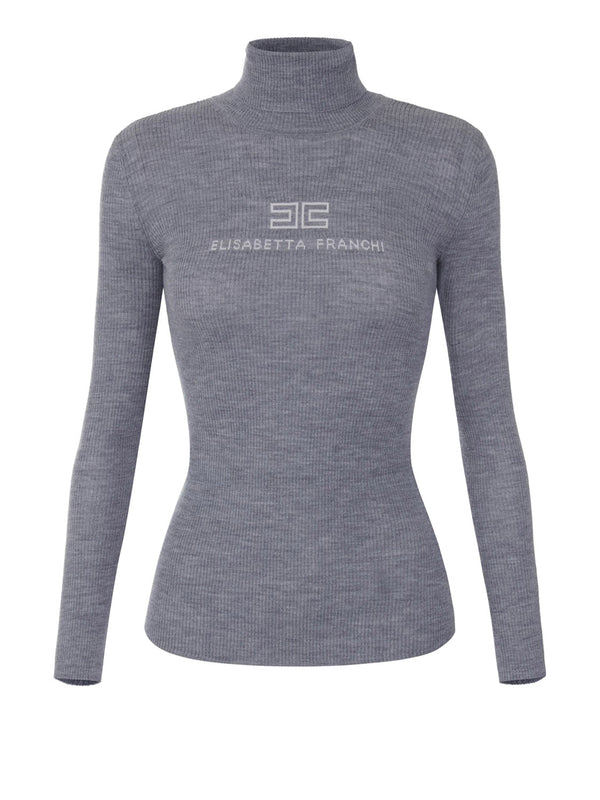 ELISABETTA FRANCHI 1USCITA Dolcevita In Maglia A Costine Sigaro Grigio