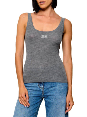 ELISABETTA FRANCHI 1USCITA Top Elisabetta Franchi Logo Frontale Grigio