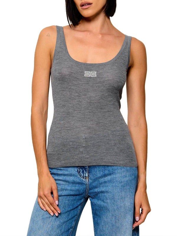 ELISABETTA FRANCHI 1USCITA Top Elisabetta Franchi Logo Frontale Grigio