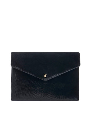 ELISABETTA FRANCHI 2USCITA Borsa a Mano Realizzata In Velluto Con Texture Effetto Coccodrillo Elisabetta Franchi - Nero