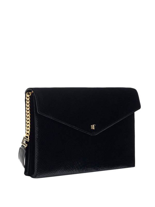 ELISABETTA FRANCHI 2USCITA Borsa a Mano Realizzata In Velluto Con Texture Effetto Coccodrillo Elisabetta Franchi - Nero