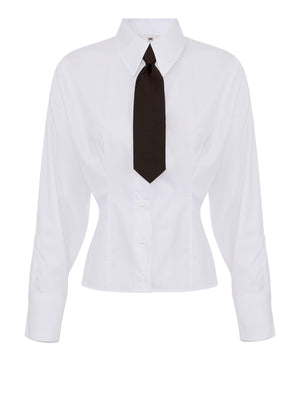 ELISABETTA FRANCHI 2USCITA Elisabetta Franchi Camicia in Popeline con Caravattino - Bianco