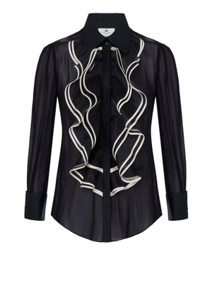 ELISABETTA FRANCHI 2USCITA Camicia Elisabetta Franchi in Georgette con Ruches - Nero/Burro