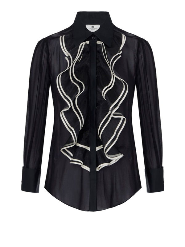 ELISABETTA FRANCHI 2USCITA Camicia Elisabetta Franchi in Georgette con Ruches - Nero/Burro