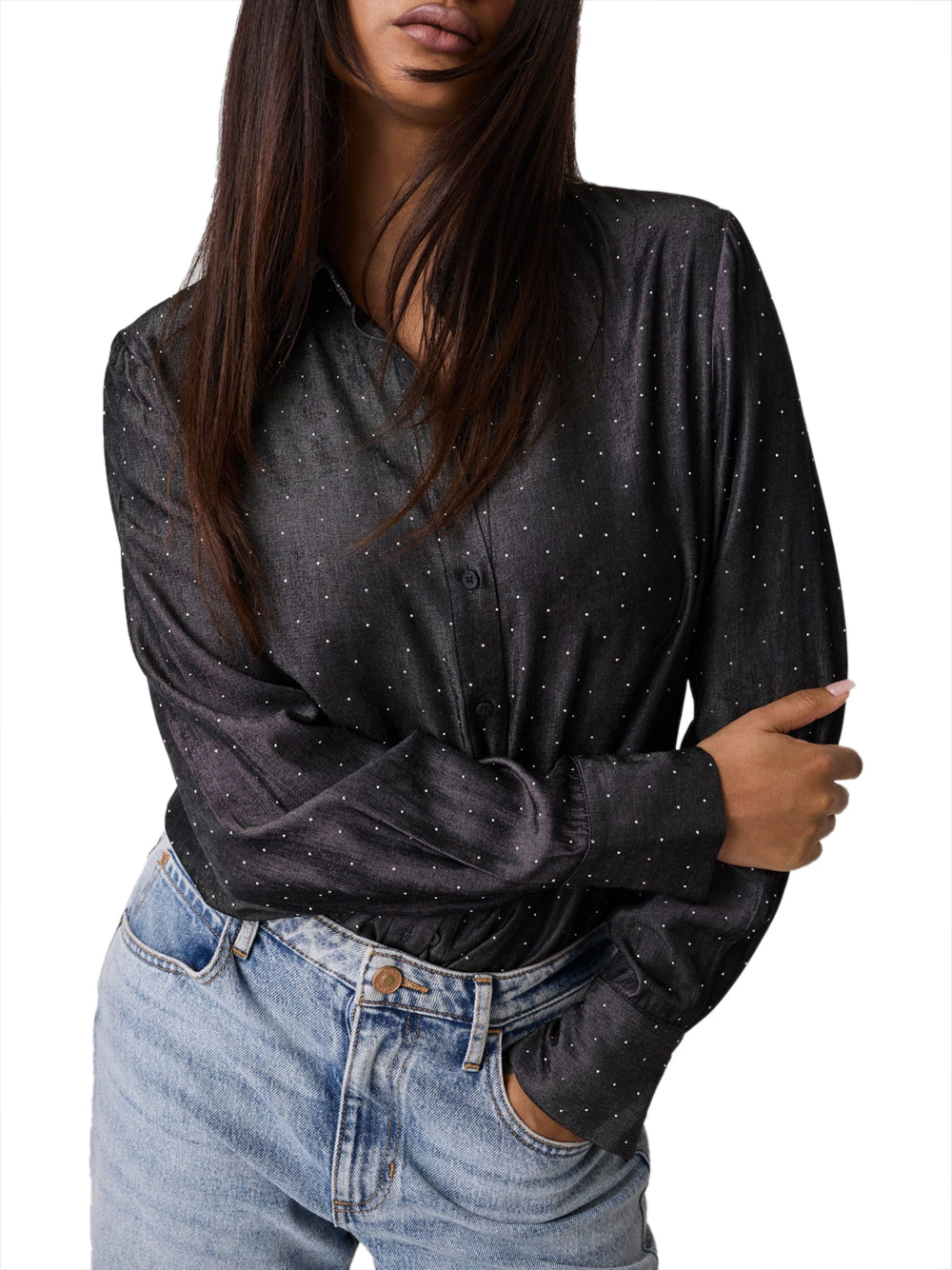 GUESS 1 USCITA Camicia Guess Borchiata Lucia Relaxed Hotfix Nero