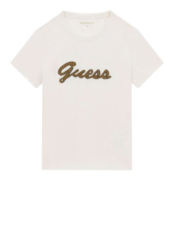 GUESS 1 USCITA T-Shirt Guess Beads Script - Cream