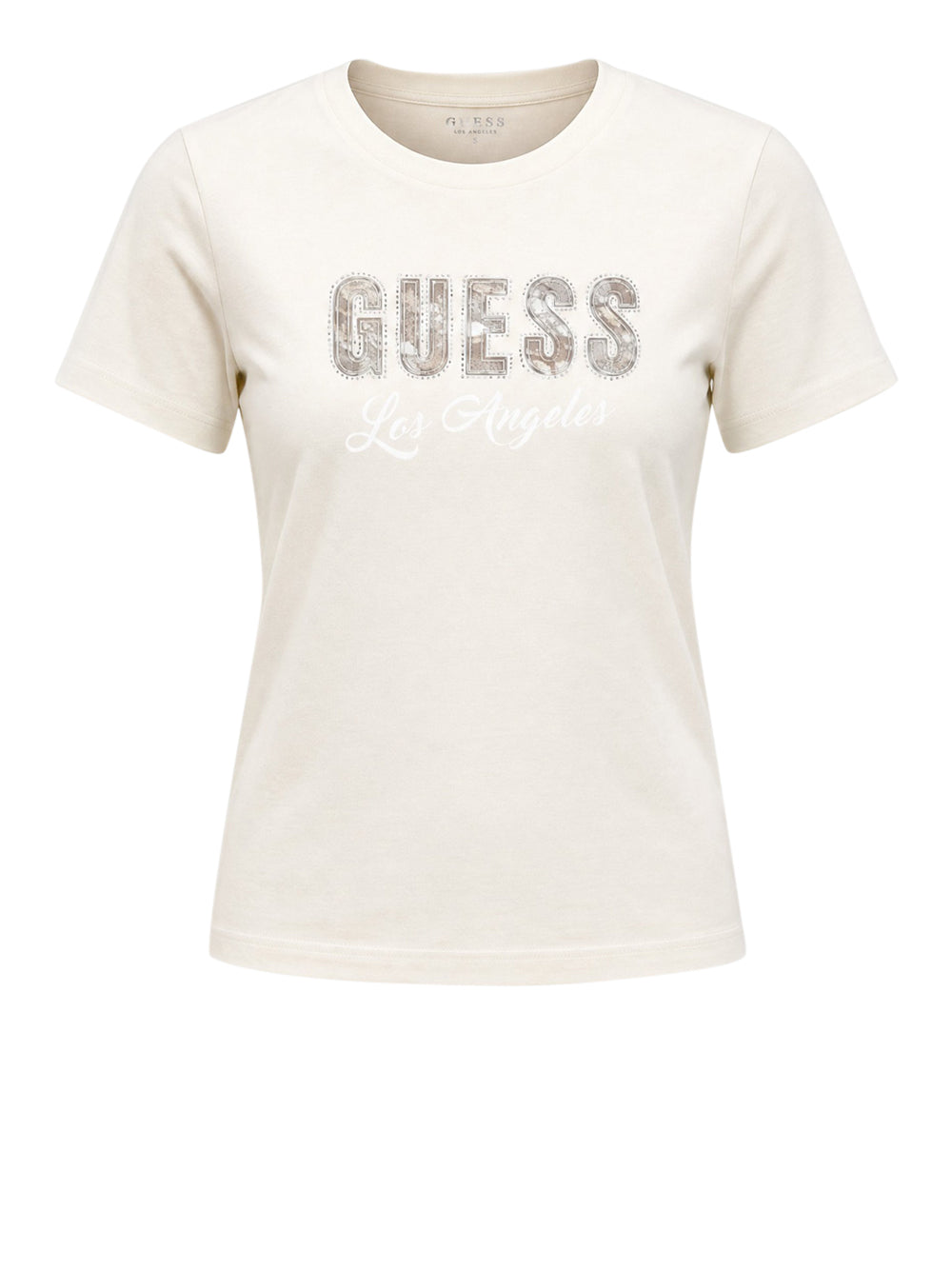 GUESS 1 USCITA T-Shirt Guess Snake Script Rhinestone - Cream White