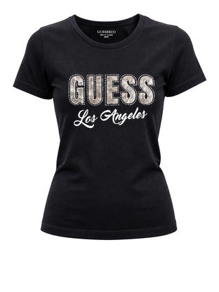 GUESS 1 USCITA T-Shirt Guess Snake Script Rhinestone - Nero