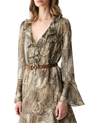 GUESS 1 USCITA Abito Guess Ls Emy Belted Pitonato - Verde Militare
