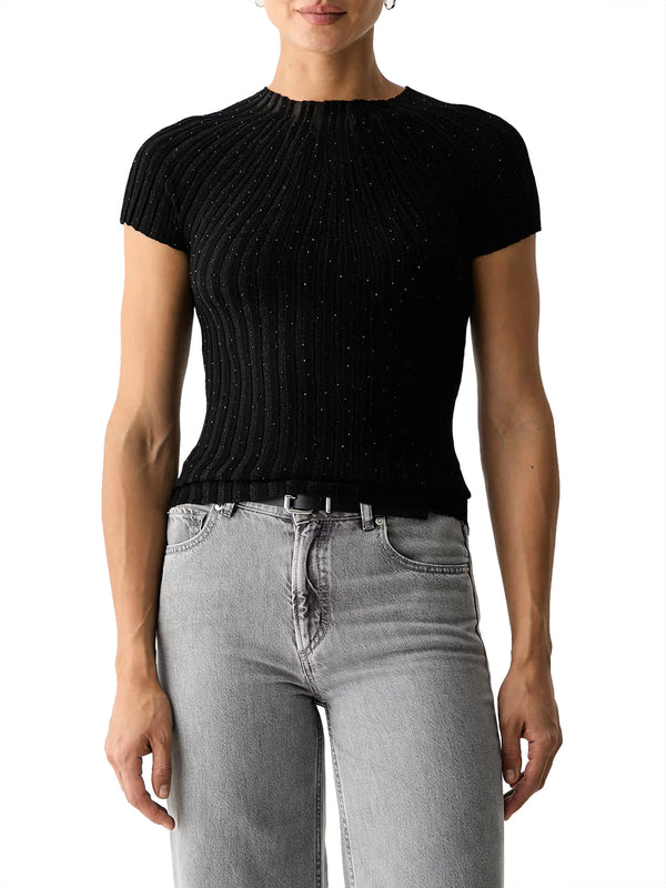 GUESS 1 USCITA T-Shirt Guess Ss Sheer Yoke Cn Perilla Ribbe - Nero
