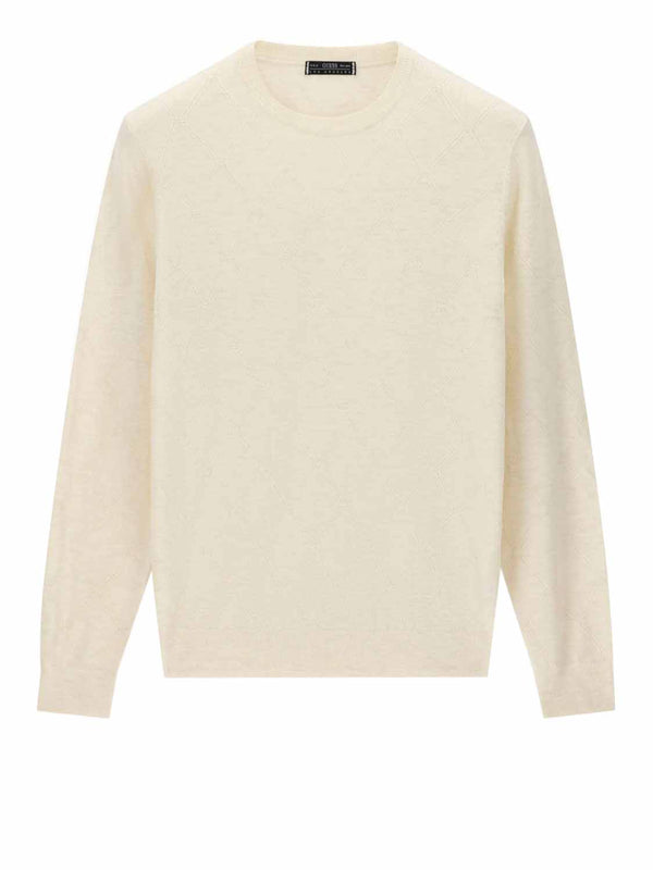 GUESS 2 USCITA Felpa Guess Nial Cn Ls Diamond Stitch - Bianco