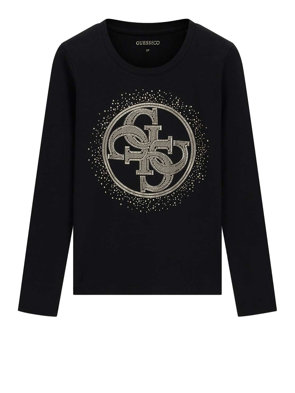GUESS 2 USCITA T-Shirt Guess Ls Cn 4G Round Crystals Logo - Nero