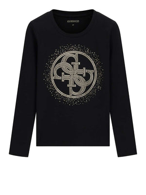 GUESS 2 USCITA T-Shirt Guess Ls Cn 4G Round Crystals Logo - Nero